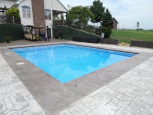 A square-shaped inground pool